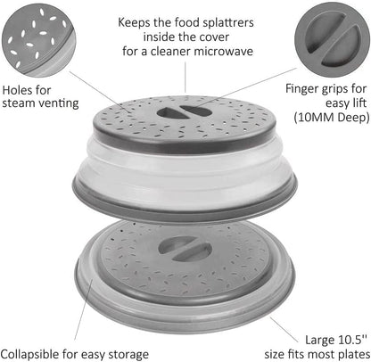 12“ Large Microwave Splatter Cover & Silicone Mat,12 Inchs Vented Collapsible Guard dish Plate lid & Round Kitchen mat for food
