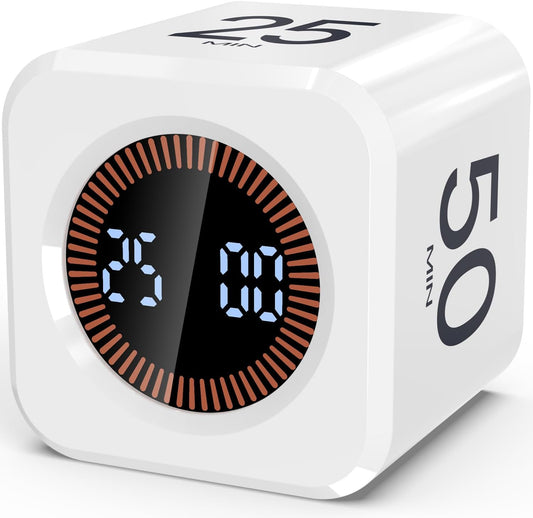 Digital Pomodoro Timer Cube 5/10/25/50min Preset, Silent & Sound Alarm