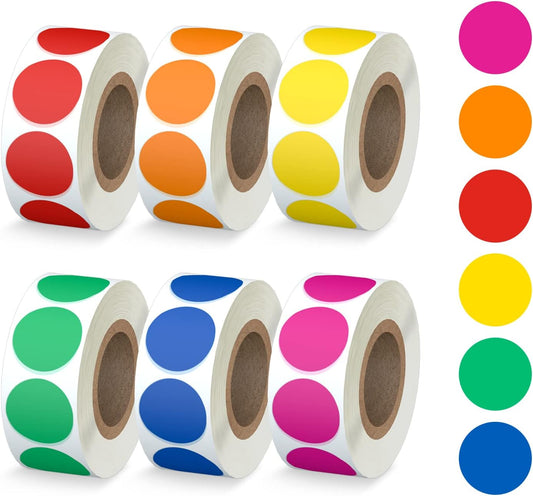 6 Different Colored Dot Stickers for Toddlers Kids 3/4 Inch 3000 Pcs, Misofuki 6 Assorted Blank Circle Garage Sale Price Stickers Rolls for Classroom Student Home, Round Color Coding Label Stickers