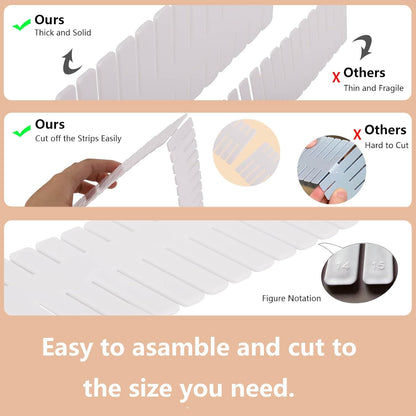 20Pcs Drawer Organizer Dividers 17"x2.8" Adjustable Storage Organizer Separator for Socks, Underwear, Makeup, Kitchen, Dresser