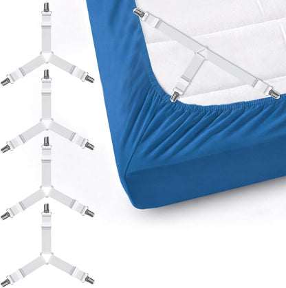 Adjustable Bed Sheet Straps with Metal Clips 4 Pack, Sheet Edge Clamp Holder for Fitted Sheets, Sofa Covers, Tablecloths and Curtains, Heavy Duty Elastic Fasteners Black