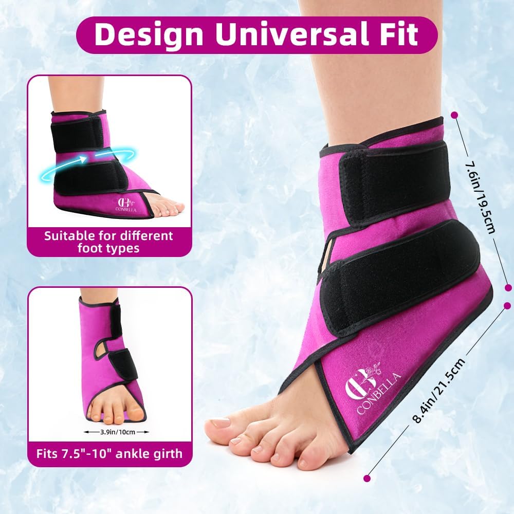 Ankle Ice Pack Wrap, Hot Cold Compress for Pain Relief, Purple | Reusable Cold Compress Sleeve for Sprains, Hot Cold Therapy - for Instant Recovery with Strap & Gel Packs