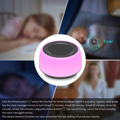 White Noise Machine with Night Lights, Sleep Sound Machine 32 Soothing Sounds for Baby Adults Kids Sleeping, Fan Wave Sound Lullaby, Timer and Memory Feature, RGB Color Touch Table Lamp