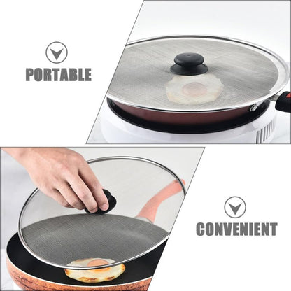 Hemobllo Grease Splatter Guard Stainless Steel Fine Mesh Splatter Screen Lid with Insulated Handle for Oil Splash Protection & Easy Cleanup, for Frying Pan, Stovetop, Home & Restaurant