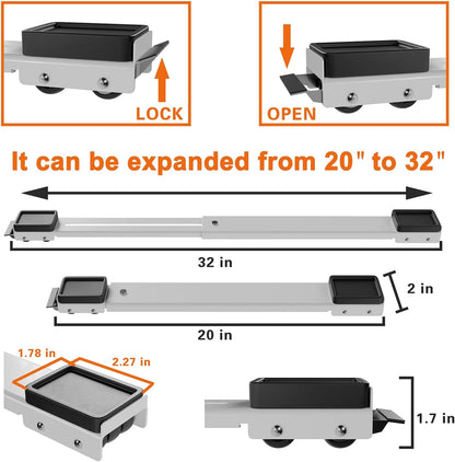 Appliance Rollers Heavy Duty,Max 32in,Second Generation Extendable Appliance Rollers Mobile Washing Machine Base Easily Move Washing Machines, Dryers, Refrigerators, Furniture (White)
