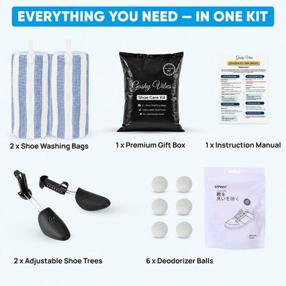 Kalitease Shoe Washing Bag – 2Pcs Reusable Shoe Laundry Bags for Sneakers, 360° Deep Cleaning, Secure Lock Sneaker Washing Machine Bag with 6 Deodorizer Balls & Shoe Trees (white)