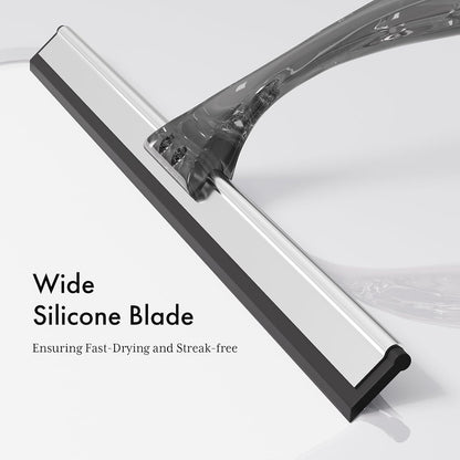 AmazerBath Squeegee for Shower Glass Door, 10 Inches, Clear | All-Purpose squeegee with Suction Hook & Adhesive Hook, Silicone Blade, for Shower Doors, Windows, Tiles and Car Glass