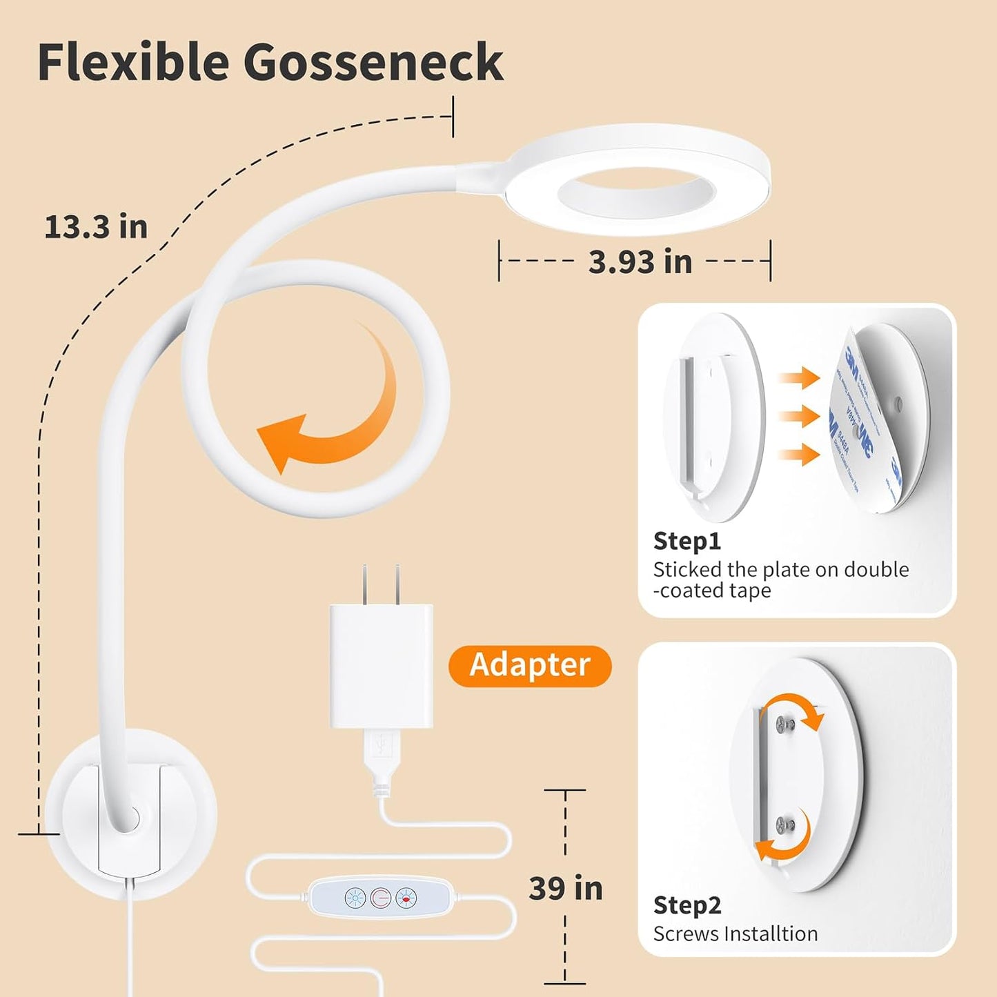 Dim Book Lights for Reading at Night,USB Goose Reading Lights for Books in Bed Headboard,LED Night Lights Plug into Wall,Adhesive Wall Lights for Bedroom,Portable Plug in Wall Sconces Hardwired,1 Pack