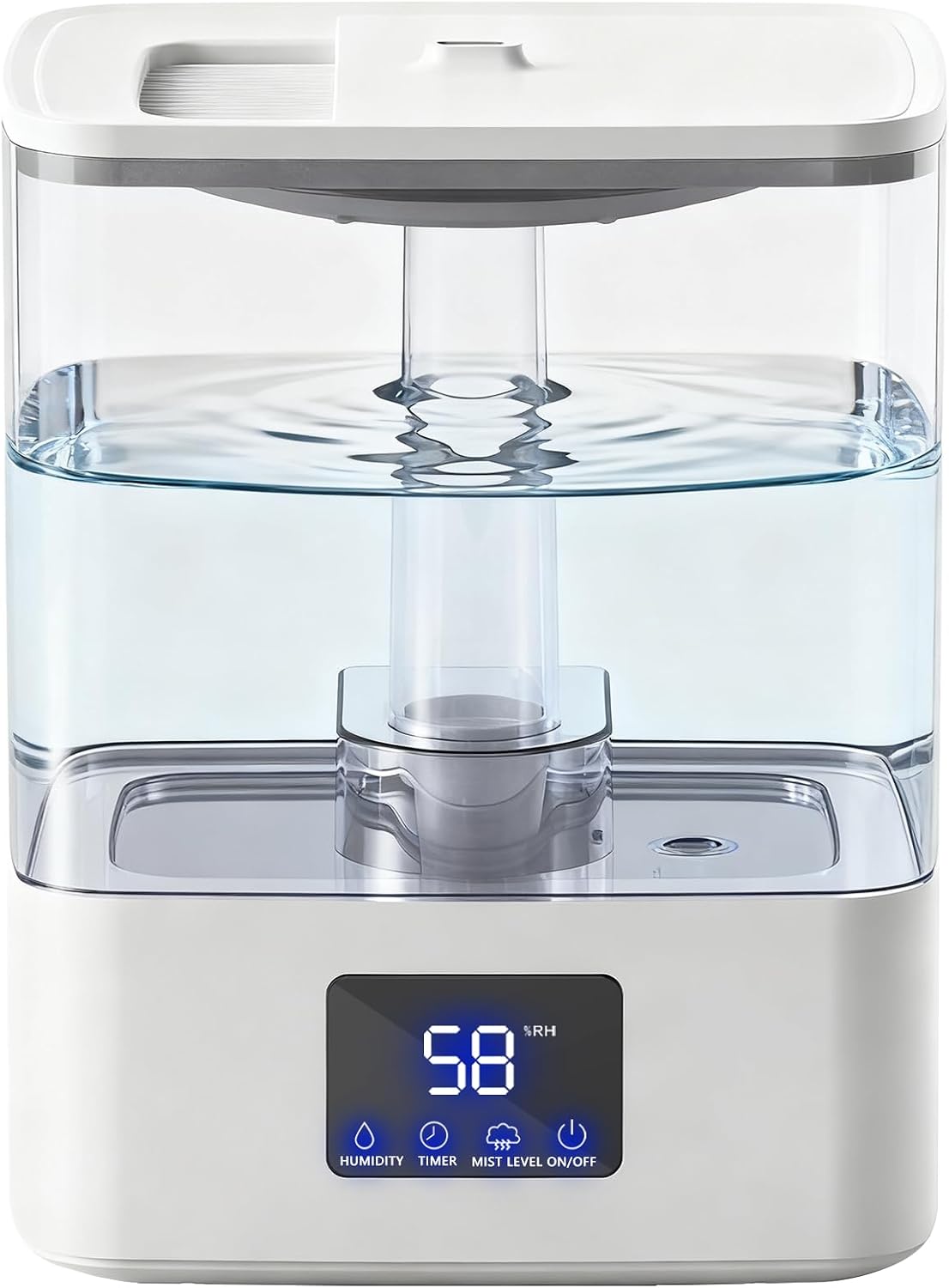 KZF 4L Top Fill Humidifiers for Bedroom & 60H Runtime - Cool Mist Humidifier, 3 Mist Levels, 8H Timer, Essential Oil Tray, Humidity Display, Quiet for Bedroom, Baby, Plants, Large Room