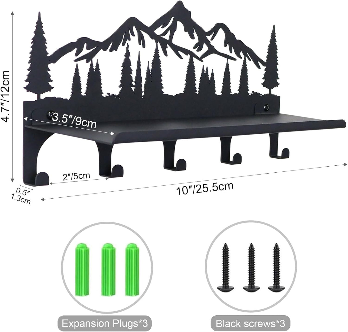 Key Holder for Wall, Metal Decorative Wall Mounted Mountain Key and Mail Holder with Shelf, 2 in 1 Key Hooks for Entryway, Front Door, Hallway, Key Organizer and Key Rack (10 Inches)