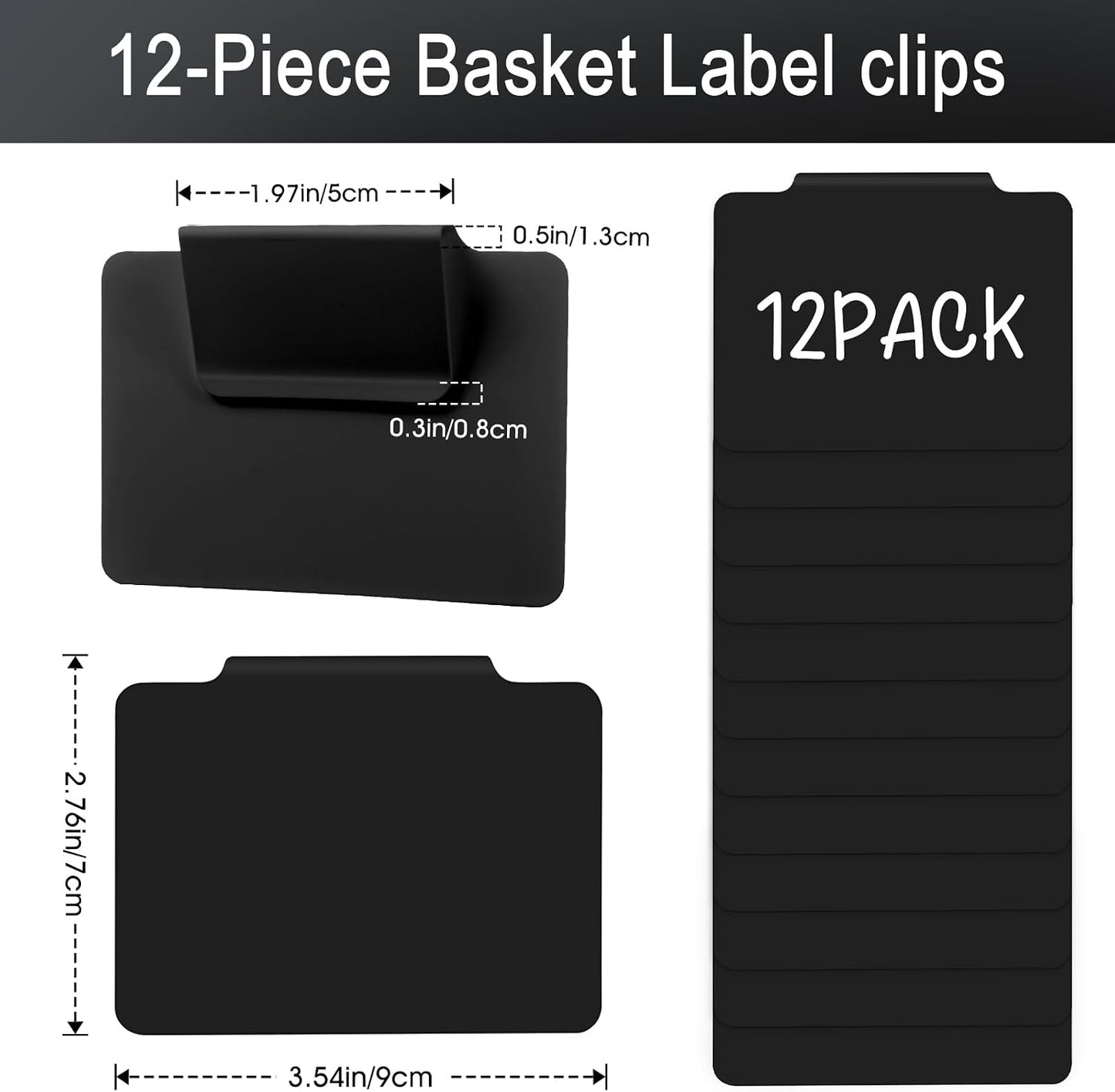 12pcs White Basket Labels Removable PVC Labels | Clip On for Storage Bins, Removable PVC Labels for Baskets with Holders, 3.5x2.7 Inches