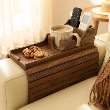 Acacia Couch Armrest Table, Over the Couch Arm Tray with Removable Couch Cup Holder, 2 in 1 Design Foldable Armchair Couch Caddy and Sofa Drink Cup Holder for Home Essentials Decor Hack