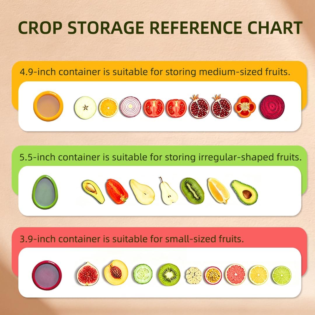 Food Storage Containers for Fruit & Vegetable - 4 Pack Set: Avocado, Lemon, Apple, and Onion Savers - Airtight Silicone Stretch Covers for Kitchen Fridge - BPA Free