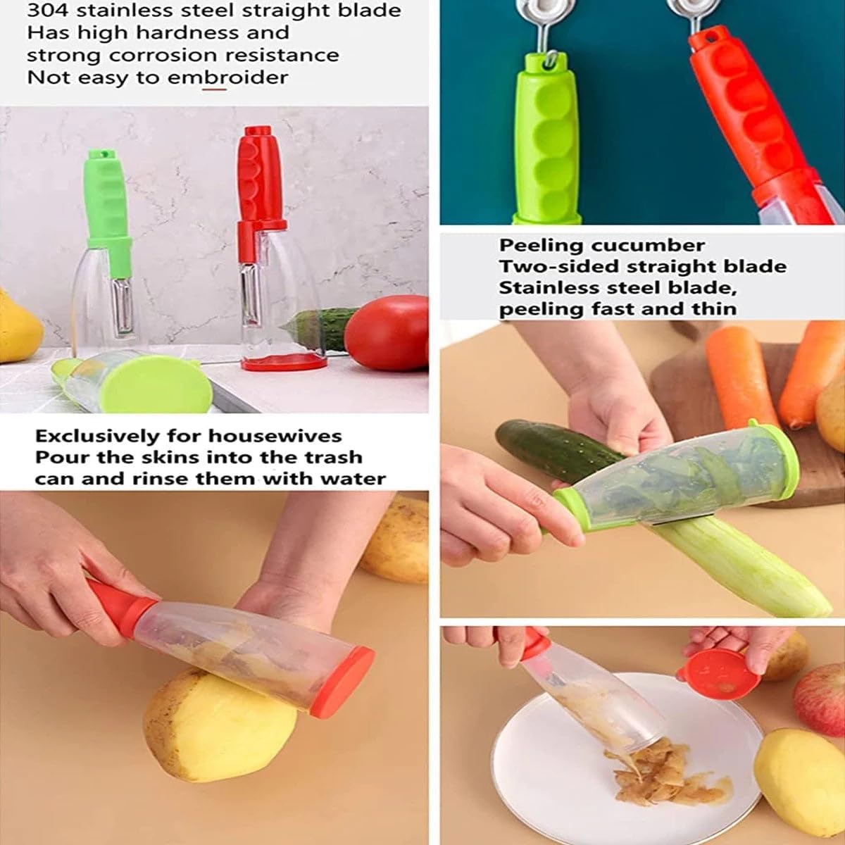 Bonano 2 Pieces set of Peeler with container Stainless steel blade,Both fruits and vegetables are suitable., 9*5*2