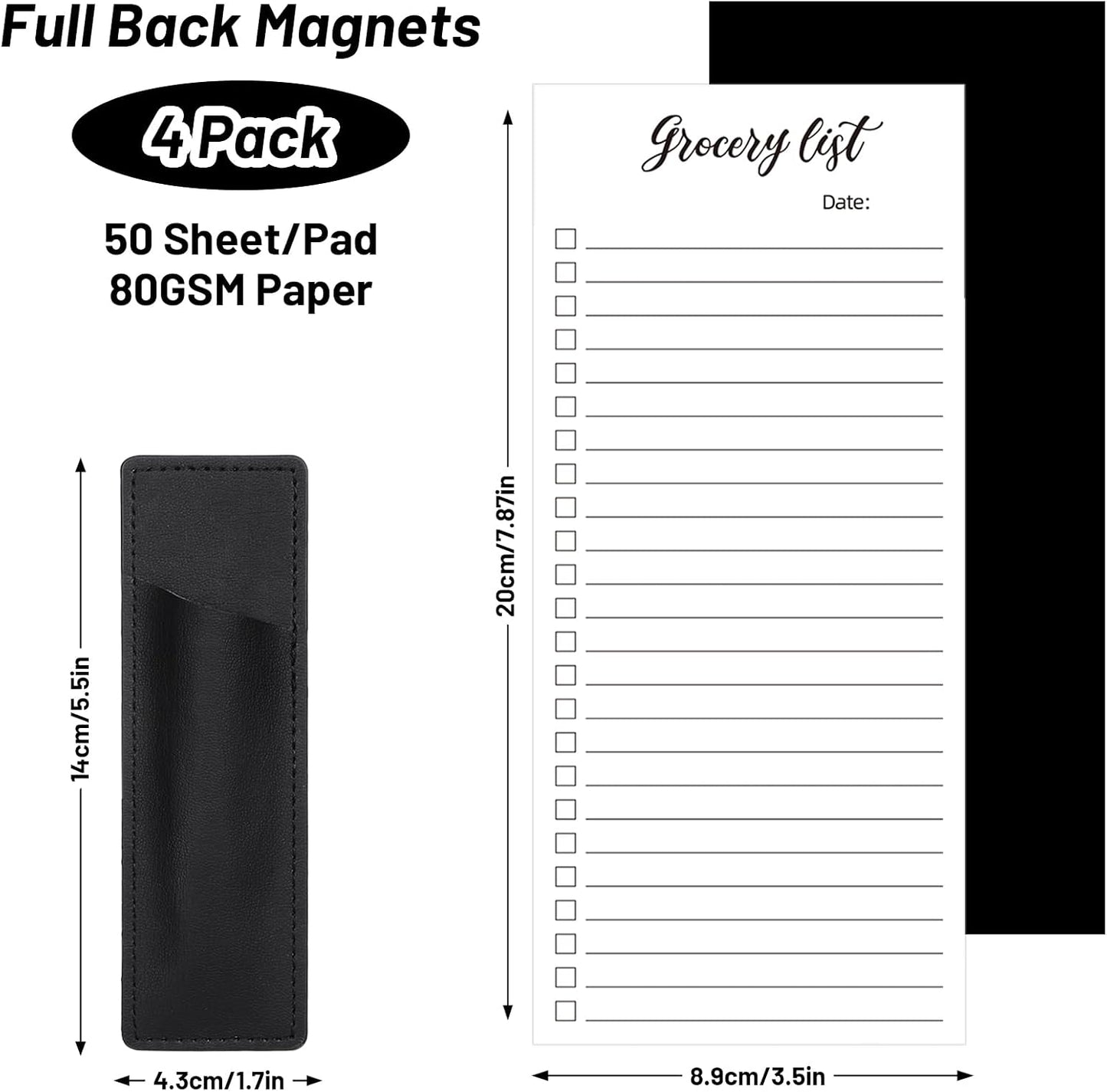 Thboxes 4 Pack Magnetic Note Pad for Fridge with Pen Holder, Totally 200 Sheets Grocery List Magnet Pad for Refrigerator Magnetic Shopping List Pad（Fruit Design） | Full-Back Magnet, 80Gsm FSC-certified Paper, School Office Home Supplies Grocery List