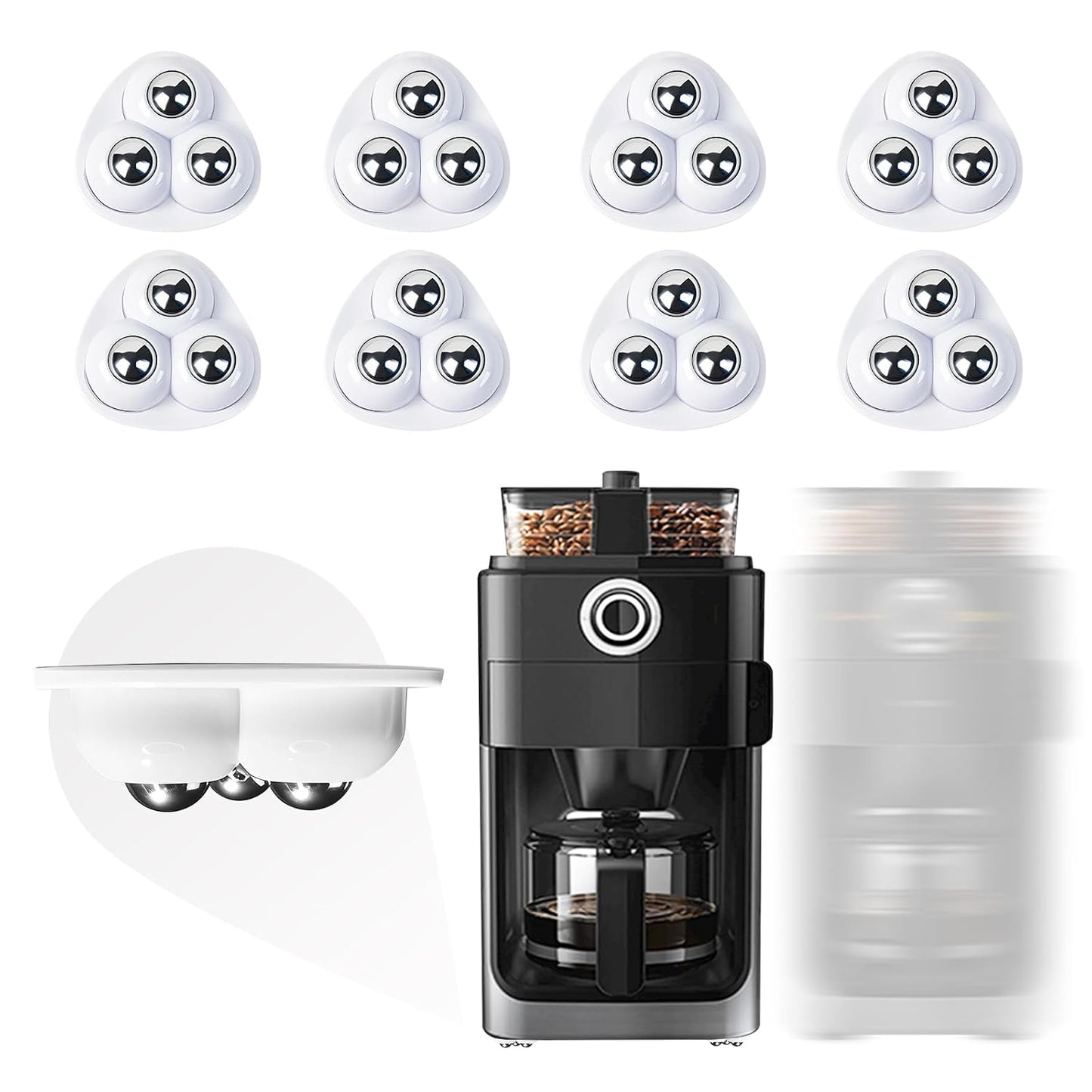 Self Adhesive Appliance Sliders 8 Pack Kitchen & Furniture Rollers | Move Small Appliances Easily 360° Glide No Tools Peel Stick 12lbs Per Wheel