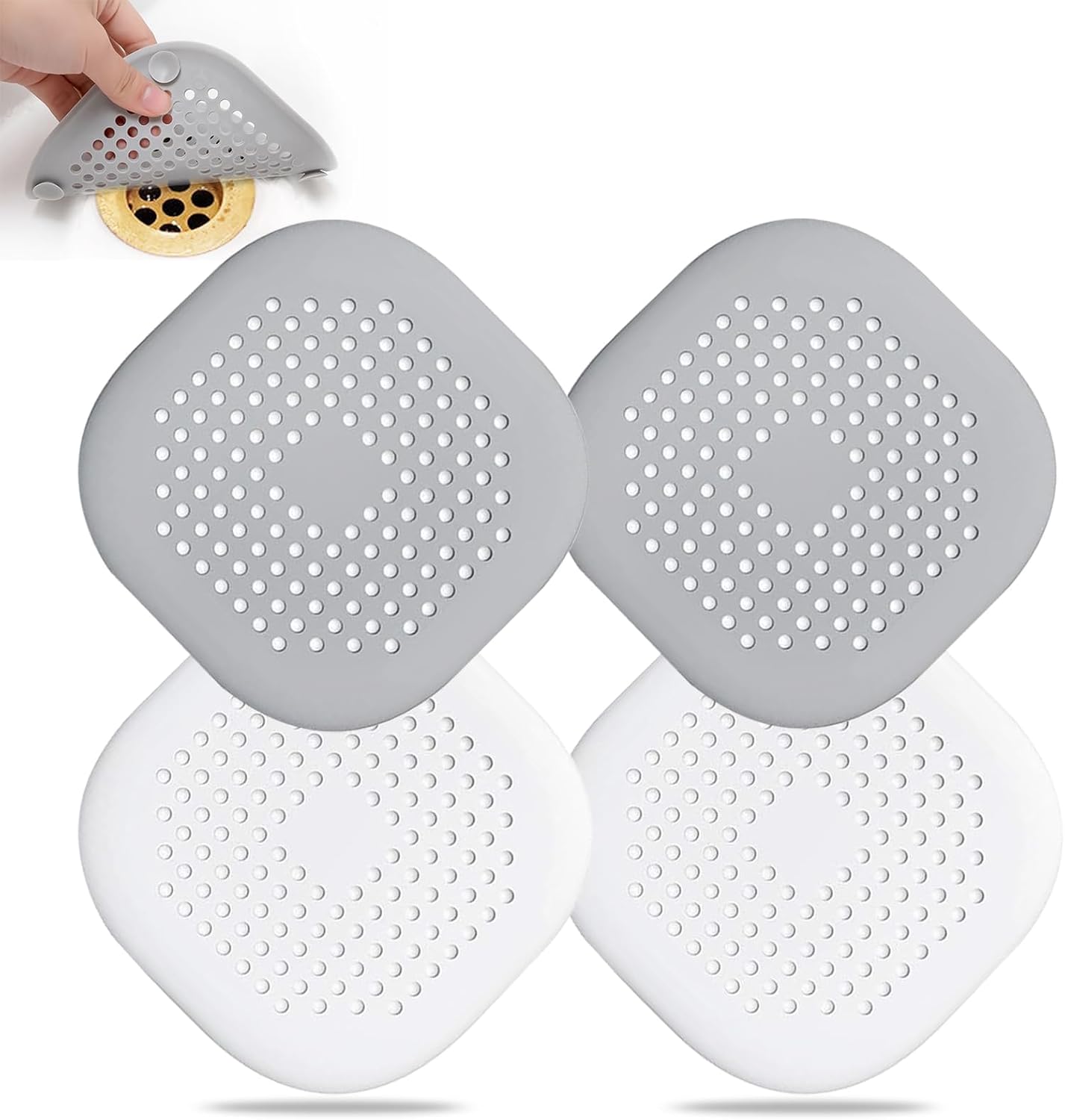 Bovinde Hair Drain Catcher,Square Cover for Shower 2 Pack (Black) | Drainer Cover Silicone Hair Stopper with Suction Cups,Protector Accessories,Easy to Install Suit for Bathroom,Bathtub,Sink