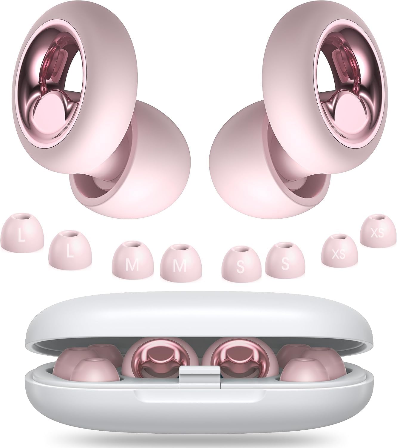 Noise Cancelling Ear Plugs for Sleeping, Reusable Silicone Ear Plugs for Noise Reduction, Soft Hearing Protection with 8 Ear Tips for Concerts, Work, Shooting, and Travel(Rose)