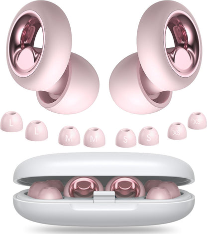 Noise Cancelling Ear Plugs for Sleeping, Reusable Silicone Ear Plugs for Noise Reduction, Soft Hearing Protection with 8 Ear Tips for Concerts, Work, Shooting, and Travel(Rose)