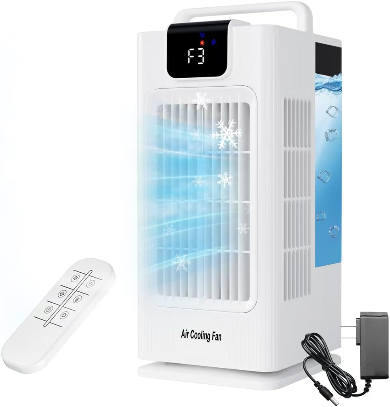 Sugoiti Portable Fan, 4 Speeds, 8H Timer, 3 Mists, 2L Tank, 7 Color Night Lights, Remote, 120° Oscillation, Ideal for Home, Bedroom or Office