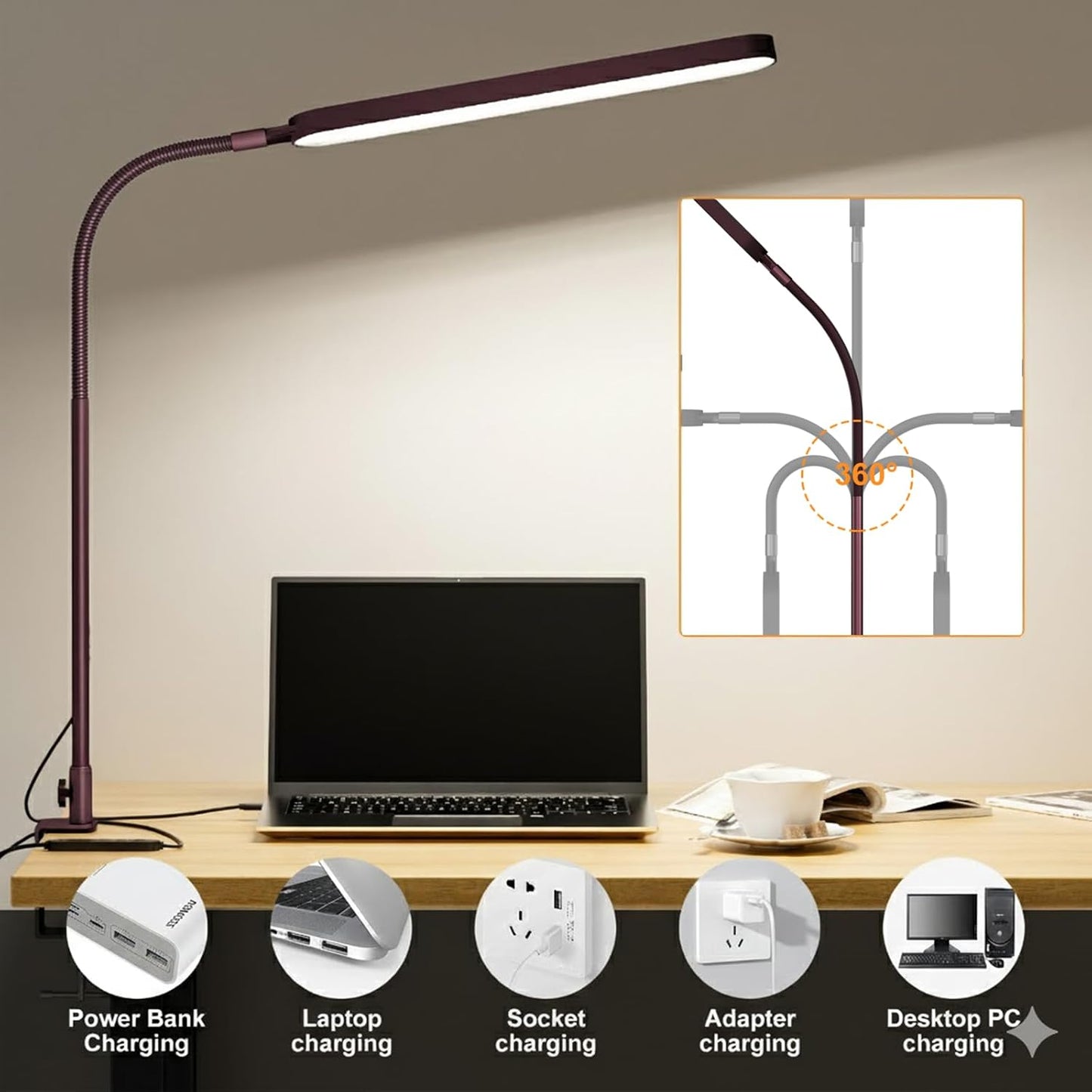 SKYLEO Desk Lamp for Home Office, Eye Comfortable LED Desk Light for Long Hours, Adjustable Swing Arm with Memory Function, Black