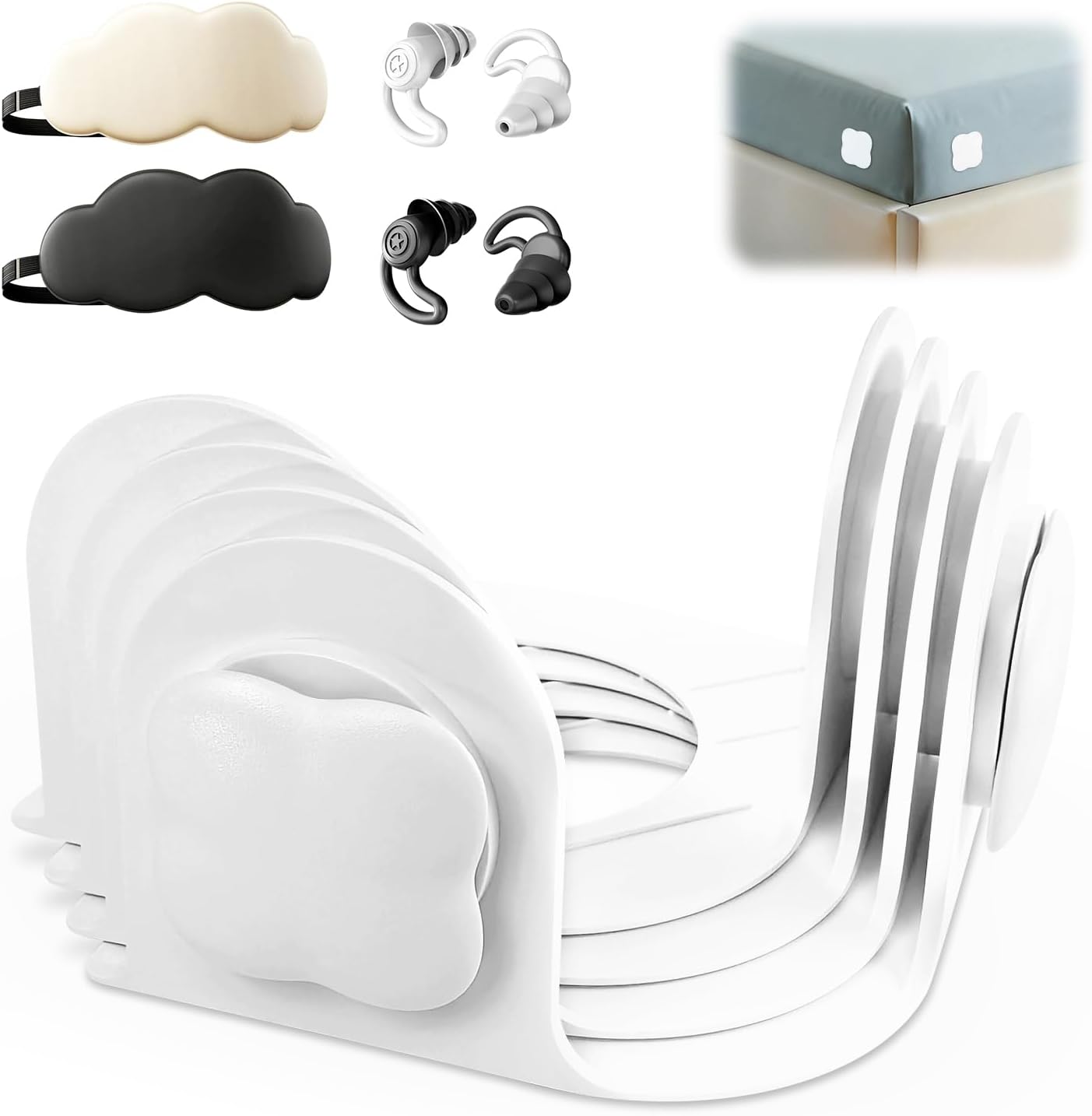 Bed Sheet Holders for Corners - Fitted Sheet Clips with Heavy - Duty Bed Sheet Grippers, Universal Bed Lock Sheet Straps to Stop Slipping, Includes Cloud Sleep Mask & Noise-Canceling Earplugs