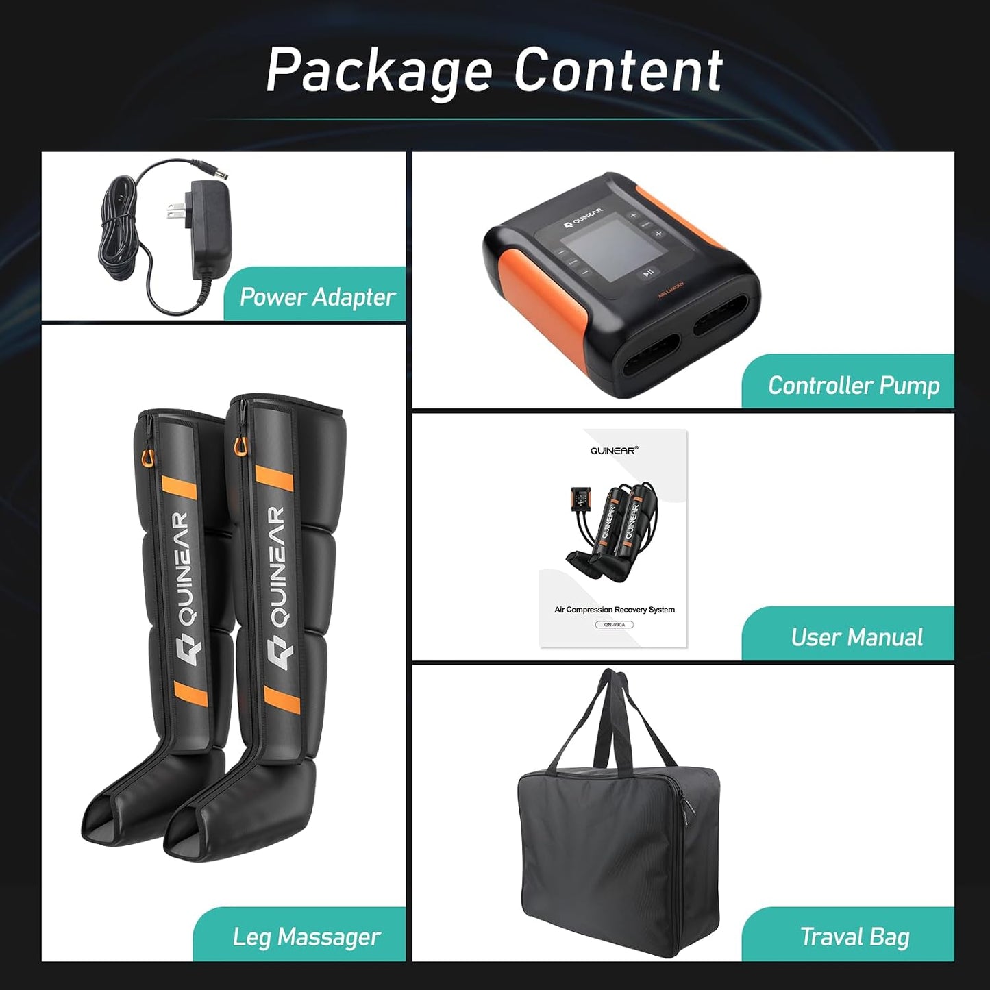 QUINEAR Professional Leg Recovery System, Cordless Air Compression Boots with Sequential Compression, Leg and Foot Massager, Fast Recovery Therapy for Athletes, FSA-HSA Eligible (Medium)