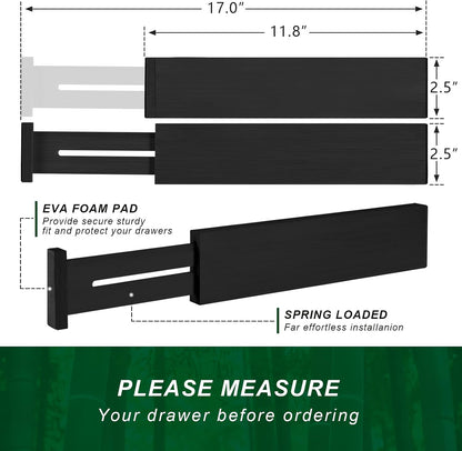 4 Pack Bamboo Drawer Dividers Organizer with Inserts 2.6'' High | Expandable from 12.5-21.7", Adjustable Drawer Organizer Separators for Utensils, Clothing, Office, Dresser, Bedroom, (Beige)
