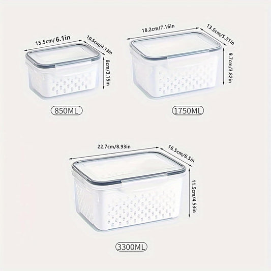 3pcs 4 in 1 Fruit Storage Containers for Fridge with Removable Colanders | Airtight, stackable, keeps food fresh. Dishwasher safe. Berry, vegetable, produce basket, strainer, refrigerator keeper