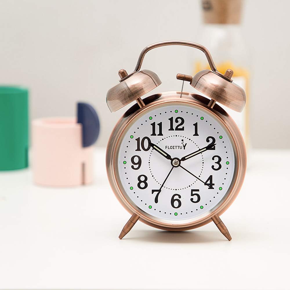FLOITTUY Loud Alarm for Deep Sleepers 4'' Twin Bell Alarm Clock with Backlight for Bedroom and Home Decoration(Green)