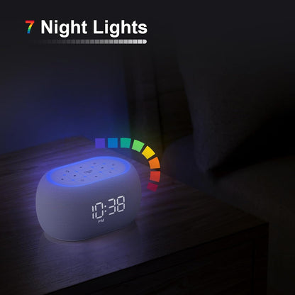 ANJANK White Noise Sound Machine Alarm Clock with Hi-Fi Bluetooth Speaker, 21 Soothing Sounds/7 Night Lights, 0-100% Dimmer/Sleep Timer/Volume Control, Soother for Adults Kids Sleeping, Bedroom, White