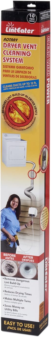 Dryer Vent Duct Cleaning Kit - Gardus RLE202 LintEater Rotary Dryer Vent Cleaner Kit, Removes Lint, Dryer Vent Cleaning System Extends Up to 12’ with 4 Flexible 3' Rods, Air Duct Cleaning Tools