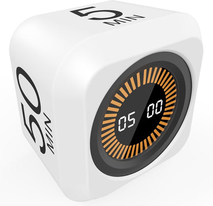 Rotating Cube Pomodoro Visual Timer 5, 25, 10 50 Minutes Preset | Custom Countdown, LED Display, Silicone Case, Loud Alarm&Silent, Rechargeable Desk Productivity Flip Timers for ADHD, Kitchen