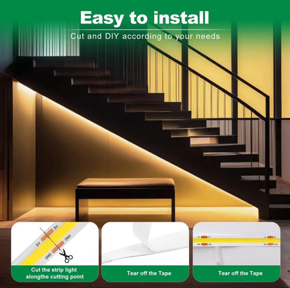Motion Sensor Strip Light,Battery Operated Cabinet COB Led Strip Lights, Under Cabinet Lighting for Wardrobe,Stair,Pantry,Under Counter,Cupboard,Cabinet,Bed (Natural White, 2M)