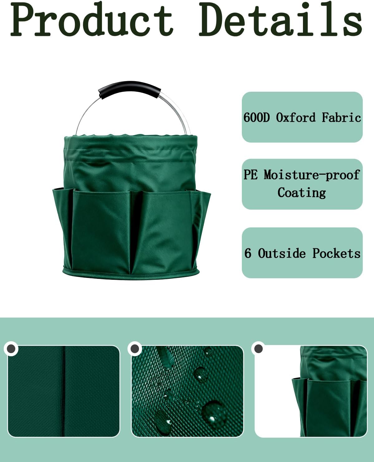Cleaning Caddy with Handle, for Cleaning Supplies Organizer Bucket | Foldable Storage Tote with 6 Pockets,17L Large Capacity Basket for Household Organizer,Laundry Room,Bathroom & Home