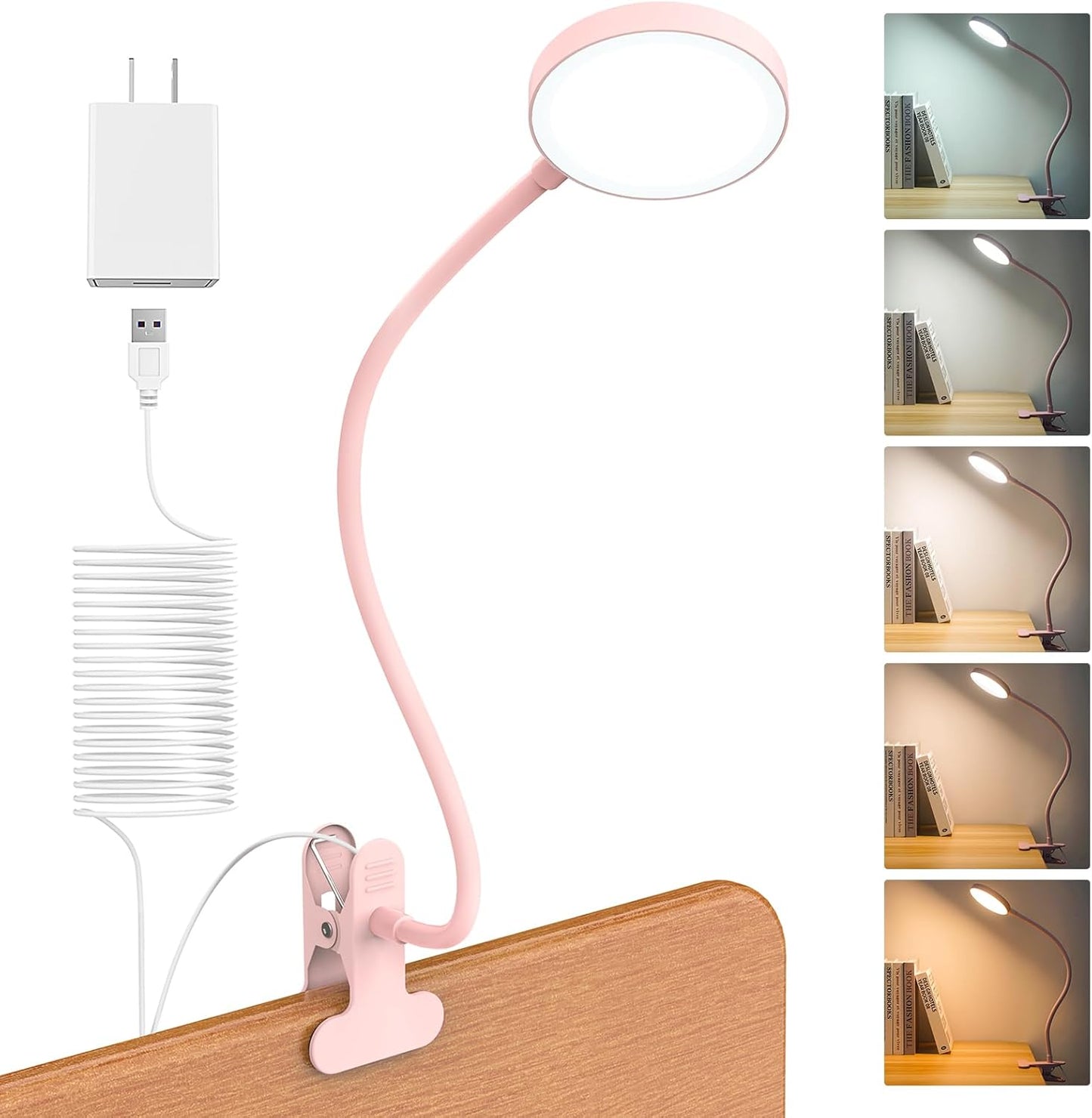 LiFMIRA Bed Lamp Clip on Light 8W 66 LED Reading Light for Bed, 5 Colors 10 Brightness Dimmable, Eye Caring Metal Reading Lamp, Clip lamp for Bed Headboard Desk Home Office Dorm(White)