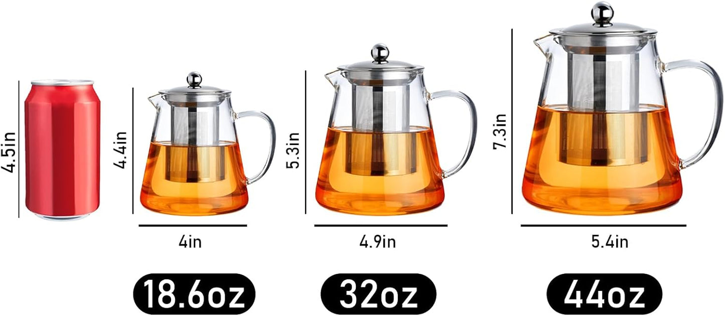 PARACITY Glass Teapot Stovetop 22 OZ/650ml, Tea pot with Removable 18/8 Stainless Steel Infuser, Borosilicate Clear Tea Kettle, Teapot Blooming and Loose Leaf Tea Maker Tea Brewer for Camping, Travel | Clear small tea kettle with infuser and tea pot with