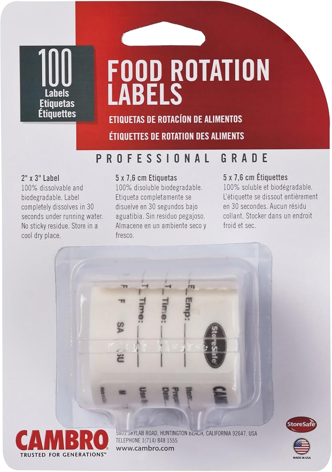 Cambro Store Safe Dissolvable Food Labels (11-0004) Category: Stickers and Seals