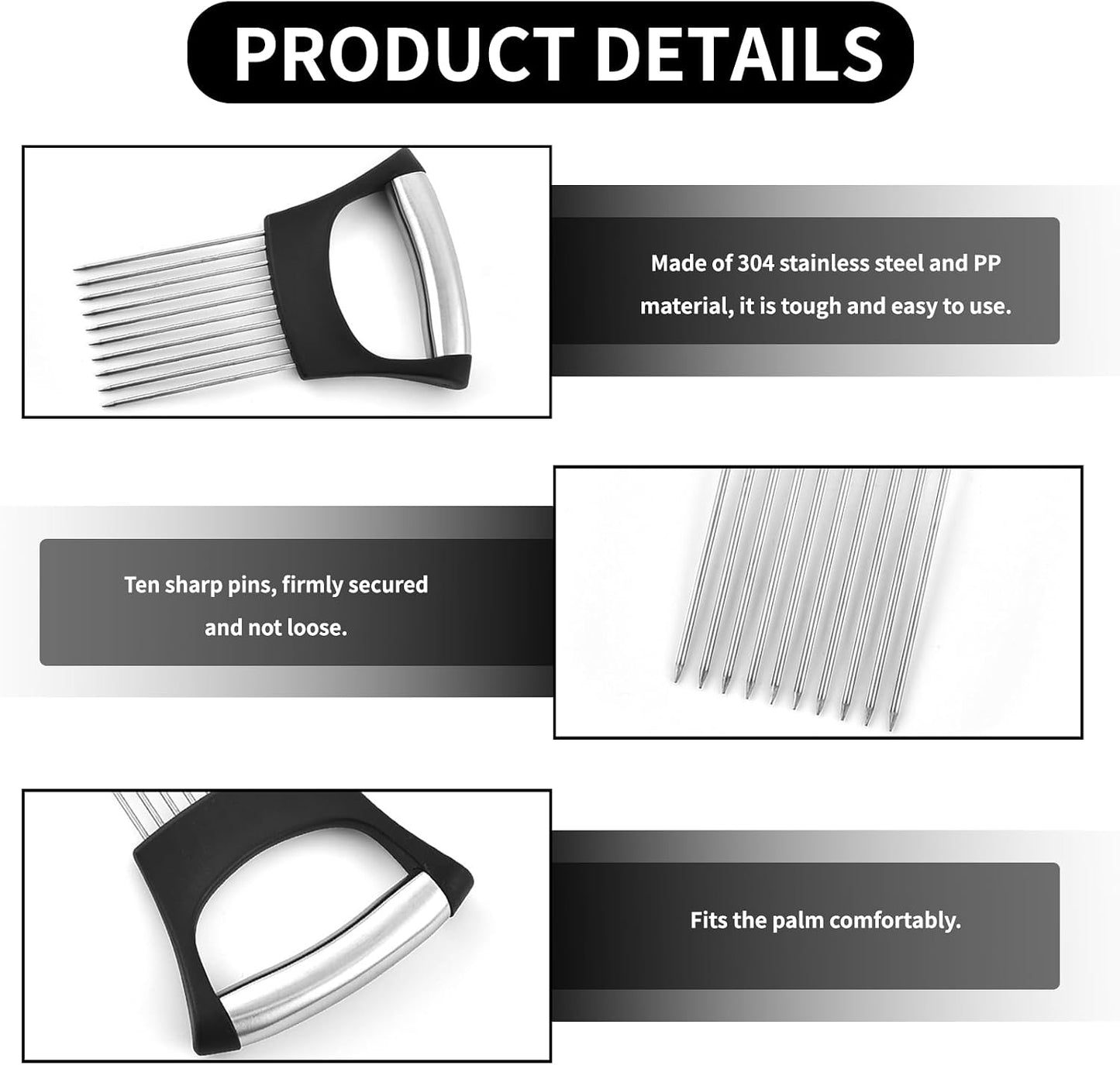 Onion Holder For Slicing Stainless Steel Kitchen Tool For Potatoes | Secure Non-Slip Grip, Stainless Steel Prongs, Safe Finger Guard, Easy Clean