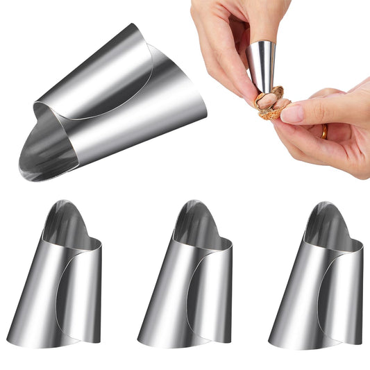 FRCOLOR 4Pcs Finger Protector Guard Set Stainless Steel Nail Cover Adjustable Kitchen Tool for Peeling Cutting Shelling