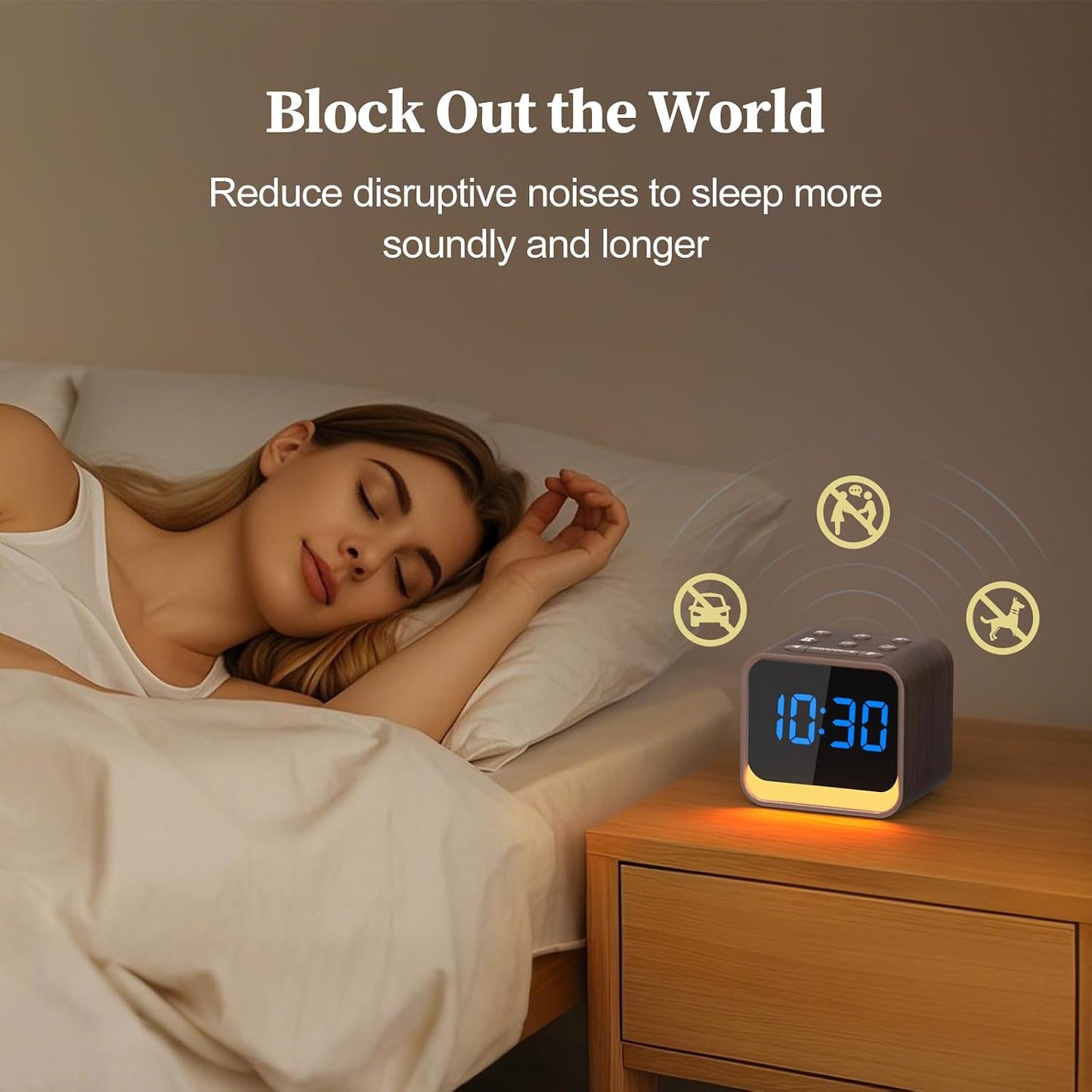 Housbay Wooden Sound Machine Alarm Clock for Bedrooms - Gentle Wake-Up with Birdsong, White Noise for Sleeping, Small Digital Clock for Phone-Free Routine
