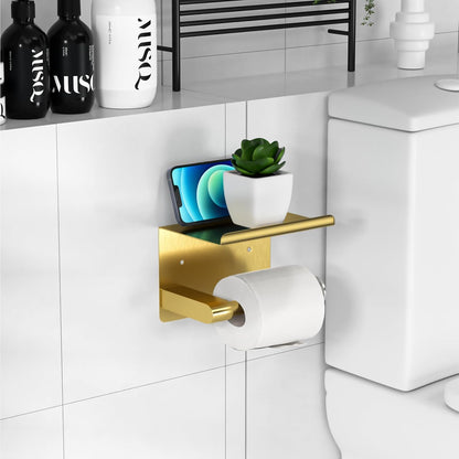 GLNLQ Matte Black Toilet Paper Holder with Shelf, Fits Mega Rolls Size | Adhesive or Screw-in, Waterproof and Rustproof Stainless Steel, Wall Mount Design, Modern Stylish Design, for Bathroom, RV