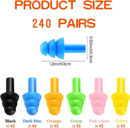 240 Pairs Soft Reusable Silicone Ear Plugs for Sleep and Swimming