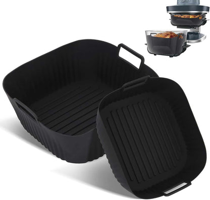 Square Silicone Air Fryer Liners: Compatible with Ninja Crispi Pro AS101CY and Most 5-6.5 Quart Air Fryer Baskets, Reusable & Non-Stick Air Fryer Accessories, 2 Pack Includes 2.5 QT & 6 QT Sizes