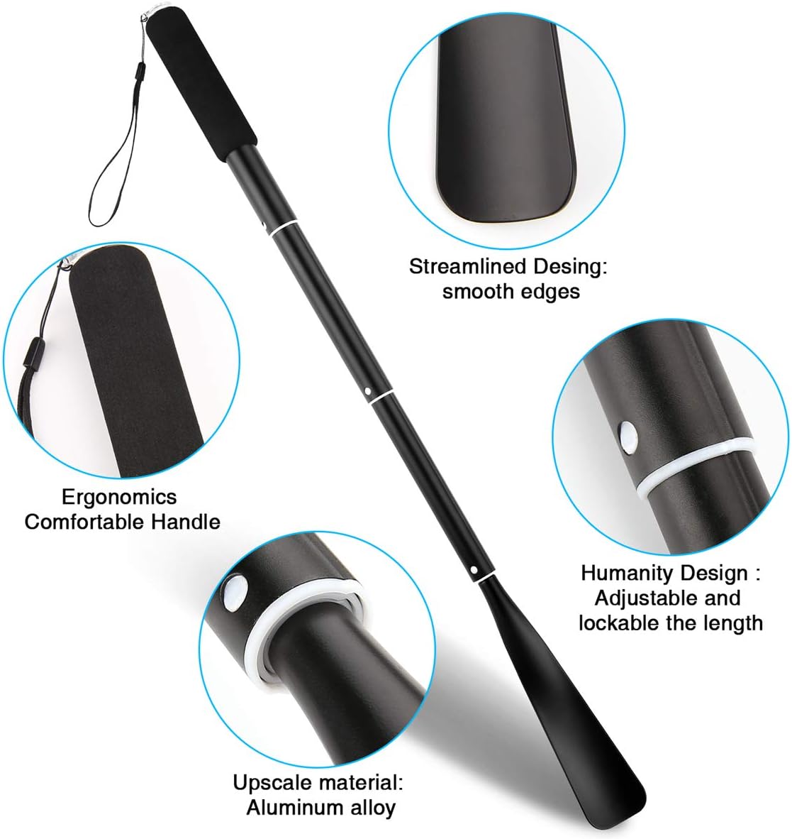JJDPARTS Shoe Horn Long Handle,14.5"-37" Retractable Shoe Horn,Aluminum Shoe Horn For Men Women Kids Seniors