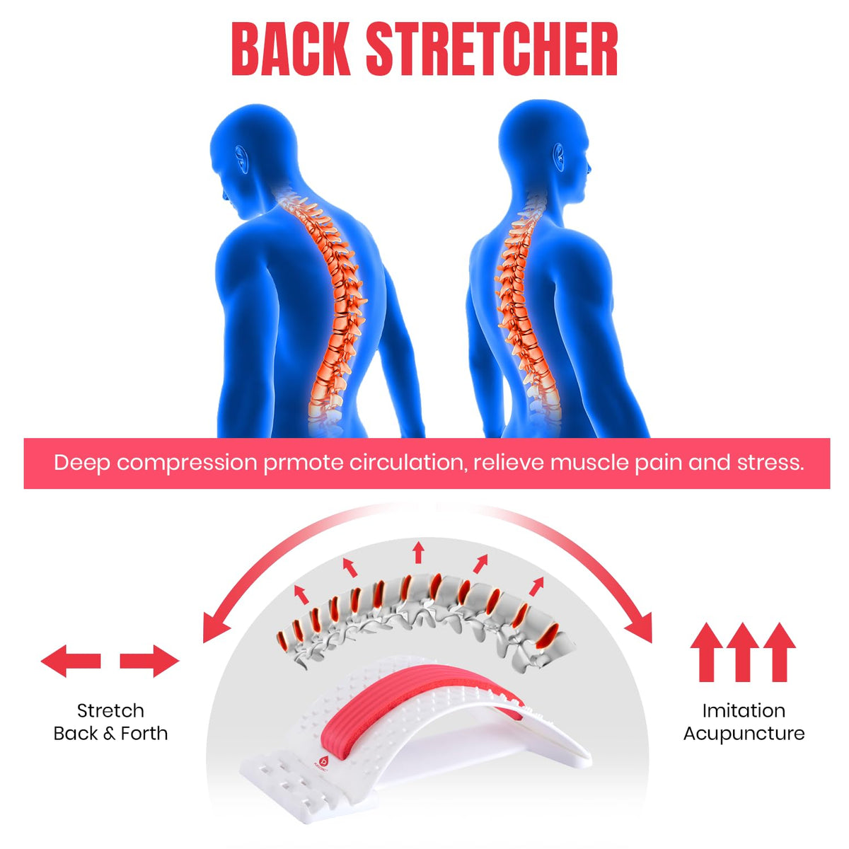Pursonic Premium Back Stretcher for Pain Relief and Posture Correction - Adjustable Design with Cushioned Foam Padding – Personalized Spinal Alignment for Office Chair, Sofa, or Floor Use - Durable (WHITE)