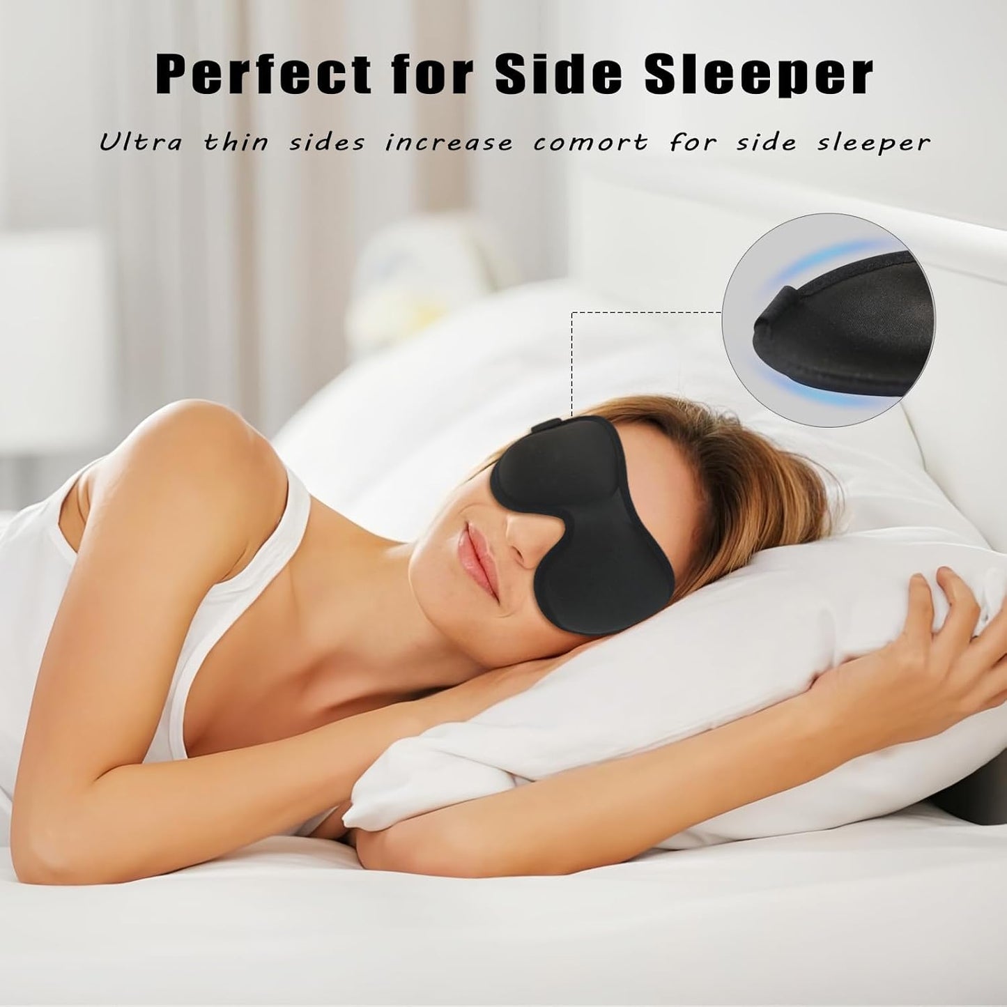 Sleep Mask for Women Men 3D Contoured Sleeping Eye Mask Adjustable Strap Blindfold Soft Eye Shade Cover (Black 1 Pc)