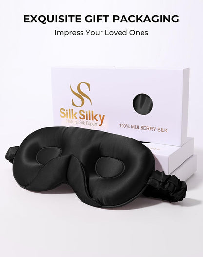 SilkSilky 100% 22 Momme Mulberry Silk Sleep Mask, Dark Blue