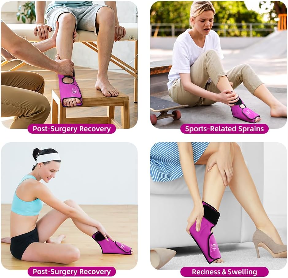 Ankle Ice Pack Wrap, Hot Cold Compress for Pain Relief, Purple | Reusable Cold Compress Sleeve for Sprains, Hot Cold Therapy - for Instant Recovery with Strap & Gel Packs