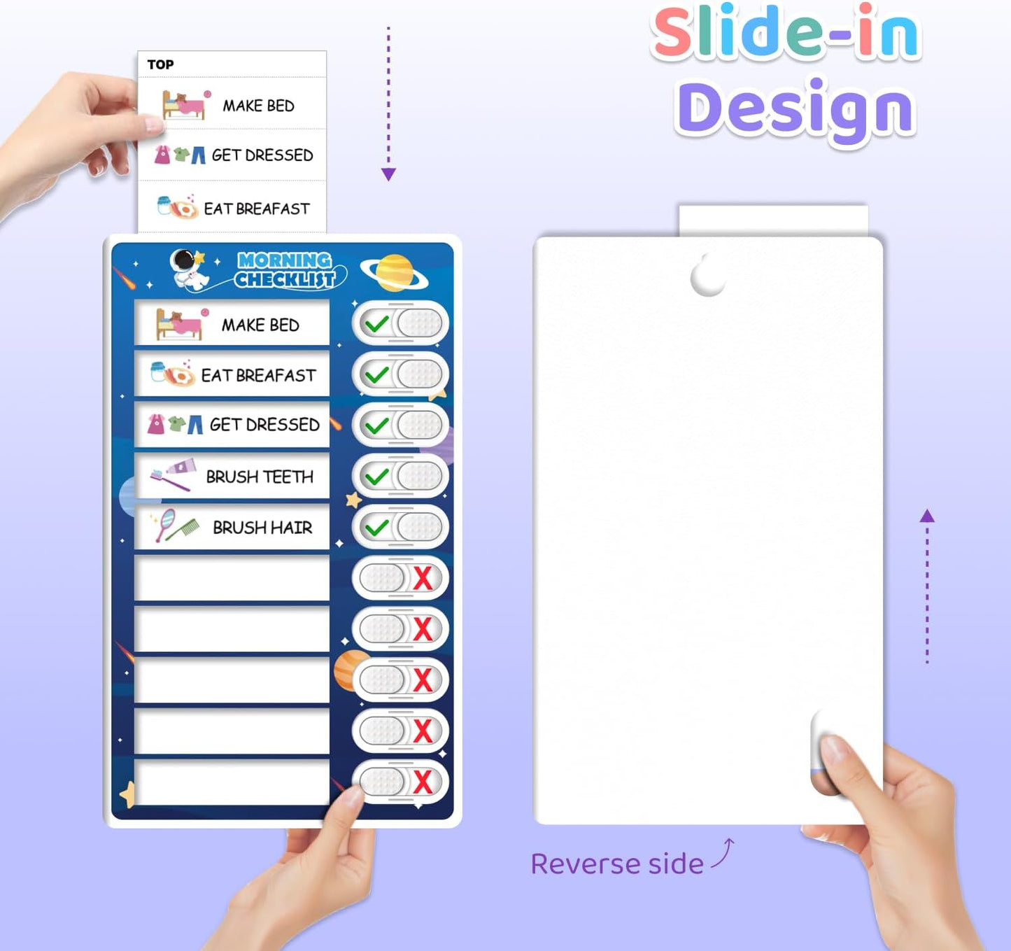 Upgraded Slider 4 in 1 Reward Chart for Kids, Reusable Bedtime/Morning/Daily Routine Chart for Kids, Magnetic Chore Chart for Kids Toddlers, Sticker Chart for Kids Behavior Chart for Kids at Home